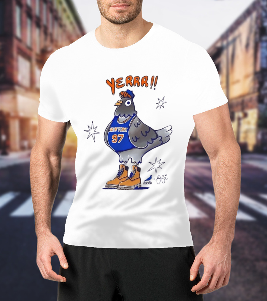 Pigeon Fefi Yerrr 97 New York Basketball Jersey Timberland Boots T-Shirt