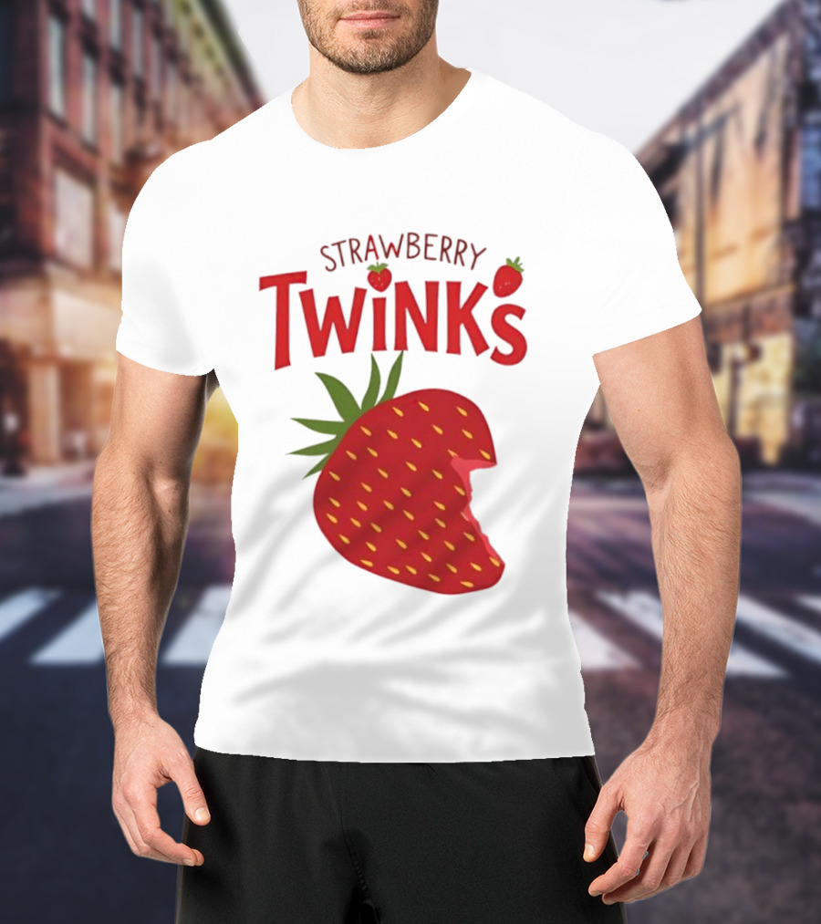 Strawberry Twinks Fruit Snack Pun Playful Bite T-Shirt