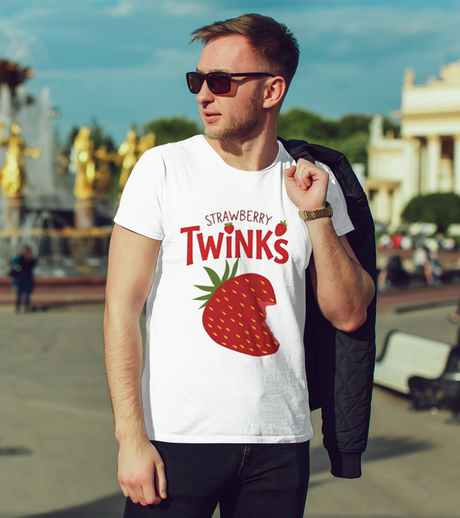 Strawberry Twinks Fruit Snack Pun Playful Bite T-Shirt