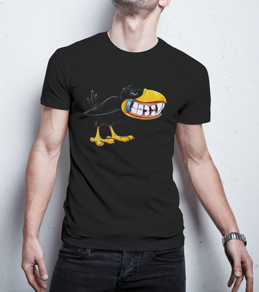 Crow With Huge Teeth Cartoon Blue Phone Green T-Shirt