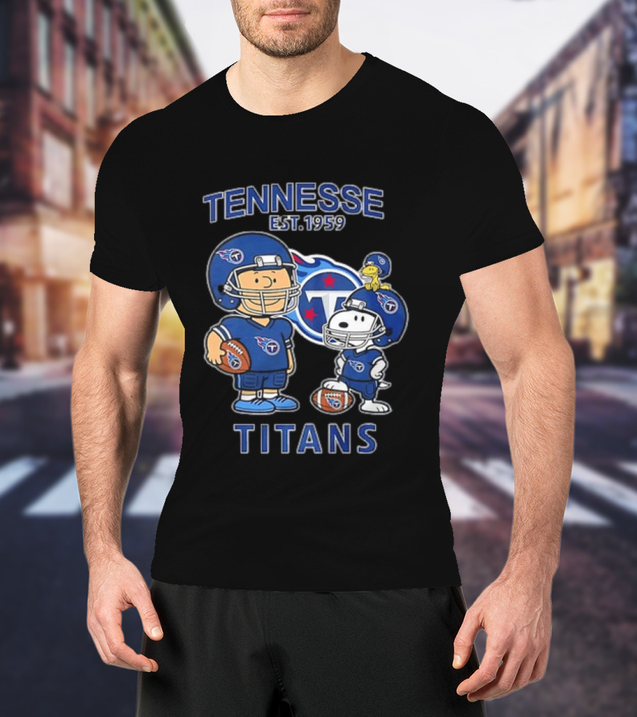 Tennessee Titans EST 1959 Charlie Brown And Snoopy Football T-Shirt