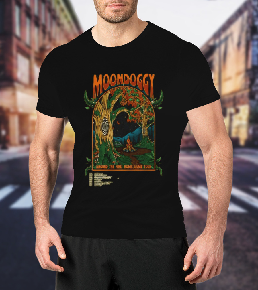 Moondoggy Around The Fire Home Game Tour 2026 Psychedelic Forest Campfire T-Shirt
