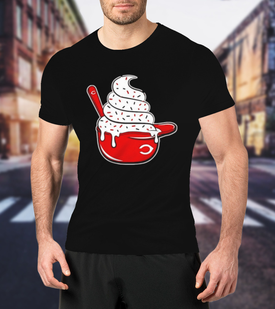 Cincinnati Reds Ice Cream Helmet With Sprinkles And Spoon T-Shirt