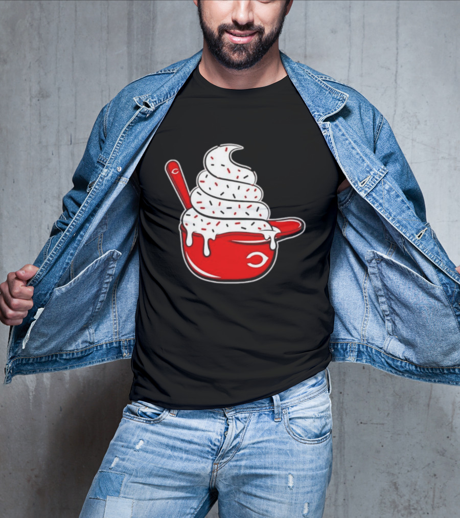 Cincinnati Reds Ice Cream Helmet With Sprinkles And Spoon T-Shirt