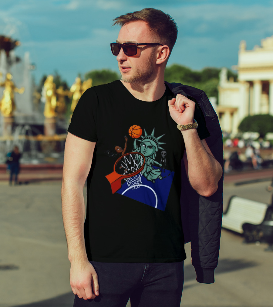 Statue Of Liberty Basketball Dunk With Alien And Athlete Joe Maracic T-Shirt