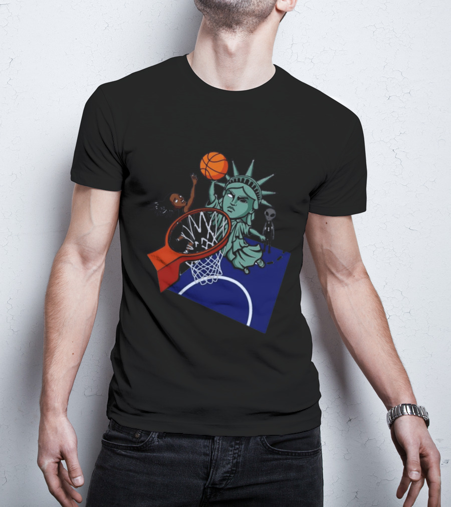 Statue Of Liberty Basketball Dunk With Alien And Athlete Joe Maracic T-Shirt
