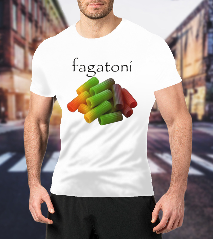Fagatoni Rainbow Rigatoni Pasta Food Joke Pun LGBTQ+ Pride Humor T-Shirt