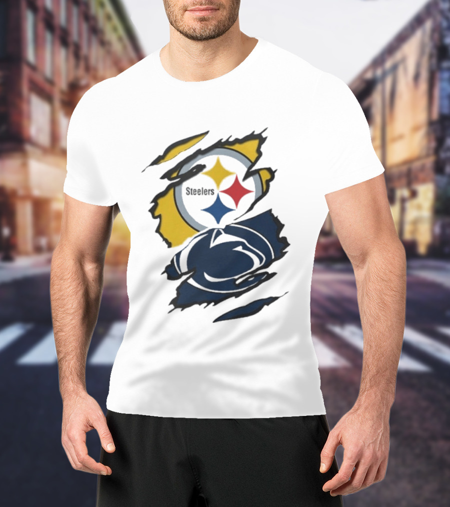 Pittsburgh Steelers Penn State Scratched Logo Fusion Beneath The Surface T-Shirt