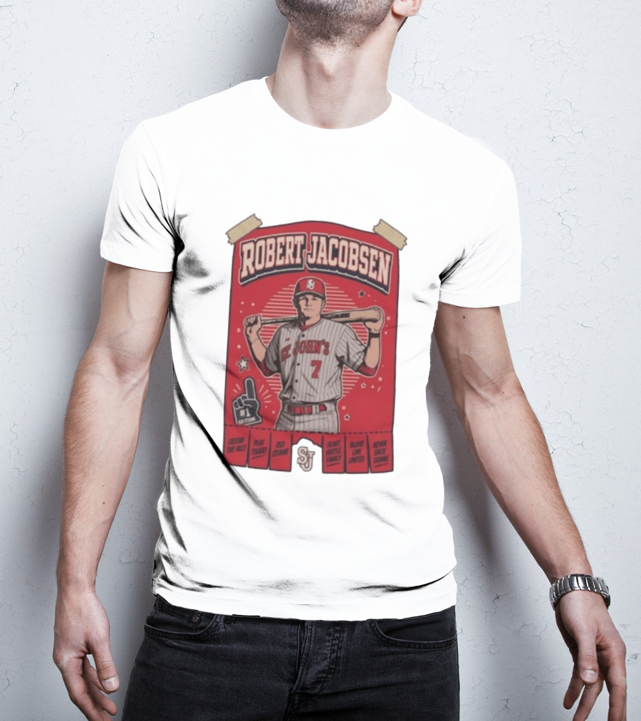 Robert Jacobsen St John's 7 Red Storm Defend The Hill Play Tough Blood Line United T-Shirt