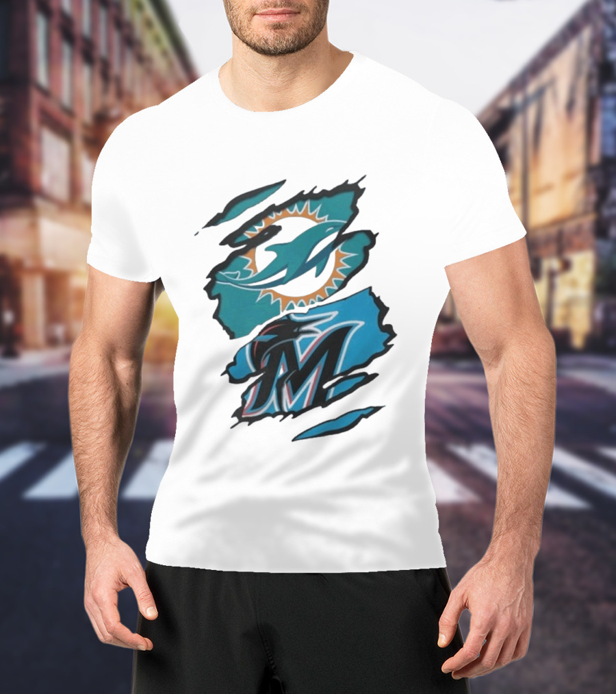 Miami Dolphins Marlins Beneath The Surface NFL MLB T-Shirt