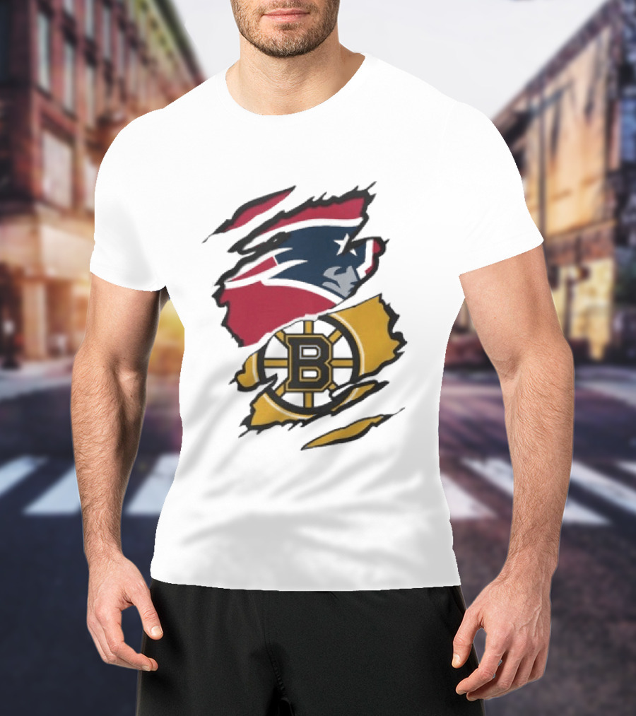 New England Patriots Boston Bruins Beneath The Surface Team Crossover Heritage T-Shirt