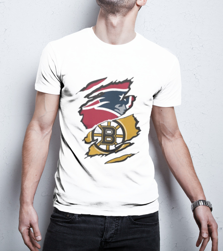 New England Patriots Boston Bruins Beneath The Surface Team Crossover Heritage T-Shirt