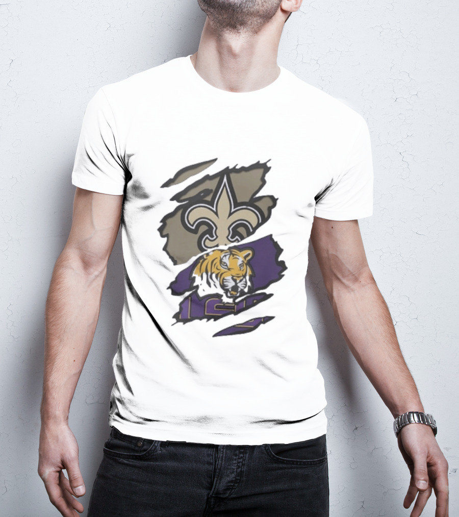 New Orleans Saints LSU Tigers Beneath The Surface Fleur De Lis Tiger Split T-Shirt