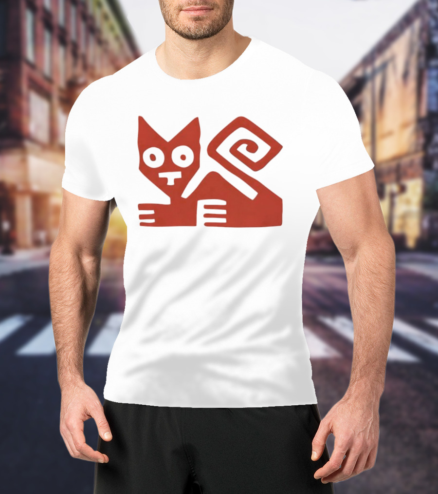 Peruvian Cat Nazca Lines Style Geometric Red T-Shirt