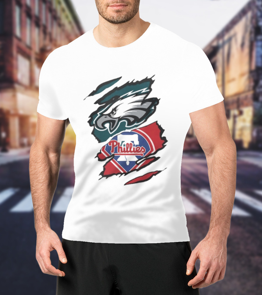 Philadelphia Eagles And Phillies Fan Merge Beneath The Surface T-Shirt