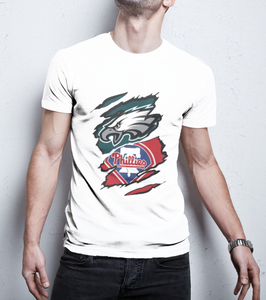 Philadelphia Eagles And Phillies Fan Merge Beneath The Surface T-Shirt