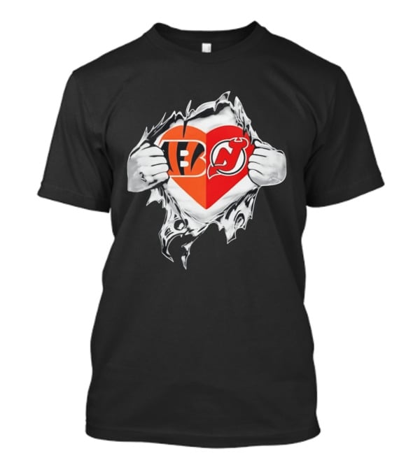 Bengals Devils Tattered Heart Shape Fan T-Shirt