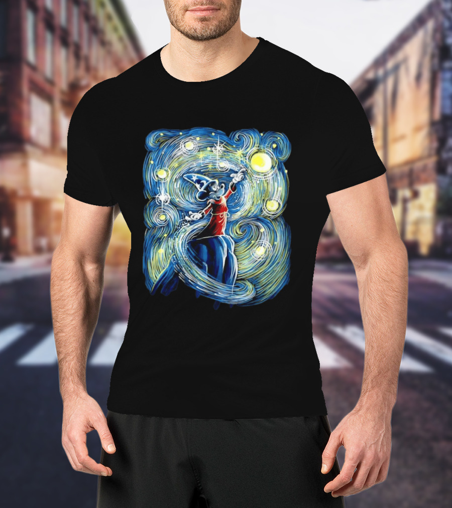 Sorcerer Mickey Mouse Fantasia Starry Night Whirlwind Stars T-Shirt