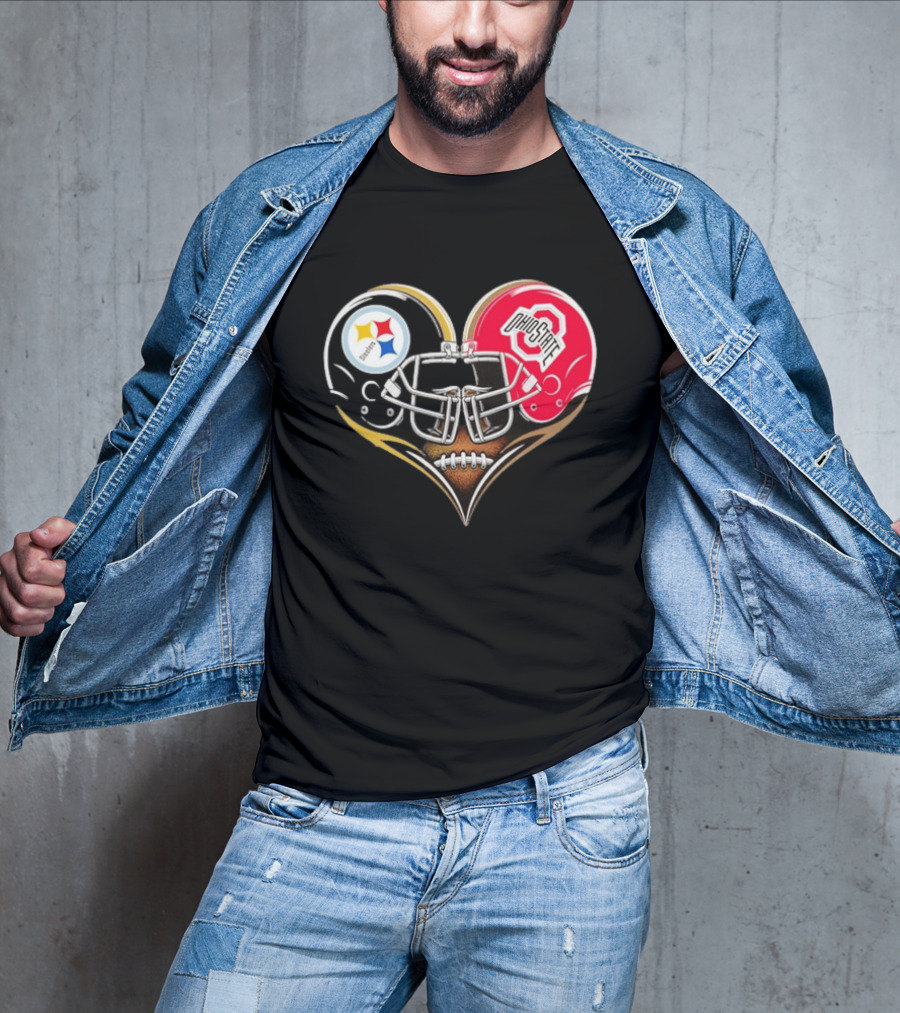 Steelers Ohio State Buckeyes Heart Helmet Fan Love T-Shirt