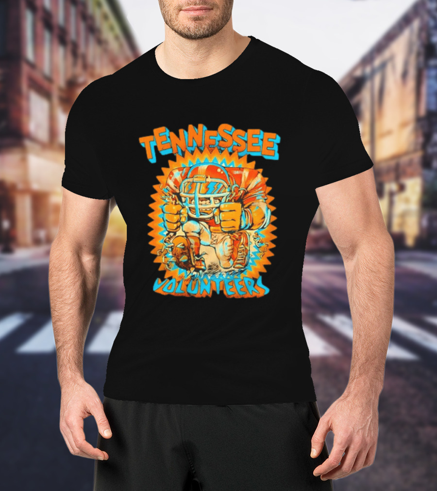 Tennessee Volunteers Football Player Breaking Chains Dynamic Orange Blue T-Shirt