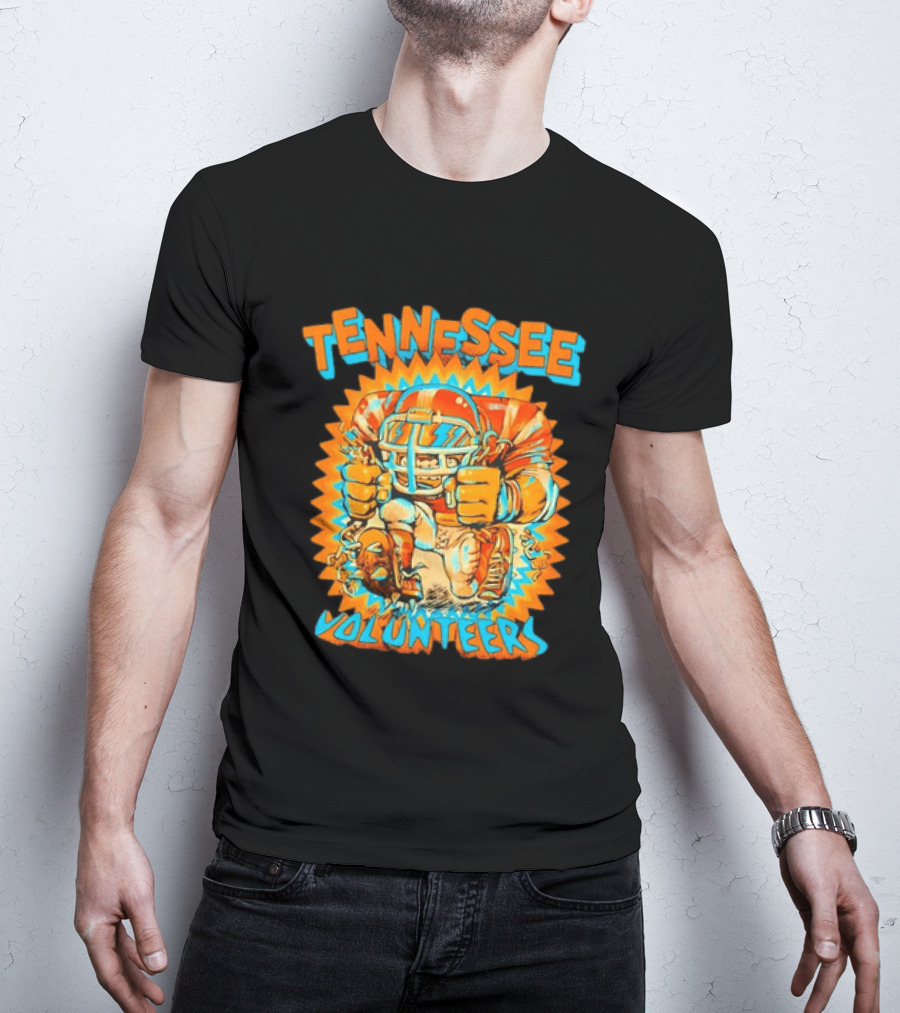 Tennessee Volunteers Football Player Breaking Chains Dynamic Orange Blue T-Shirt