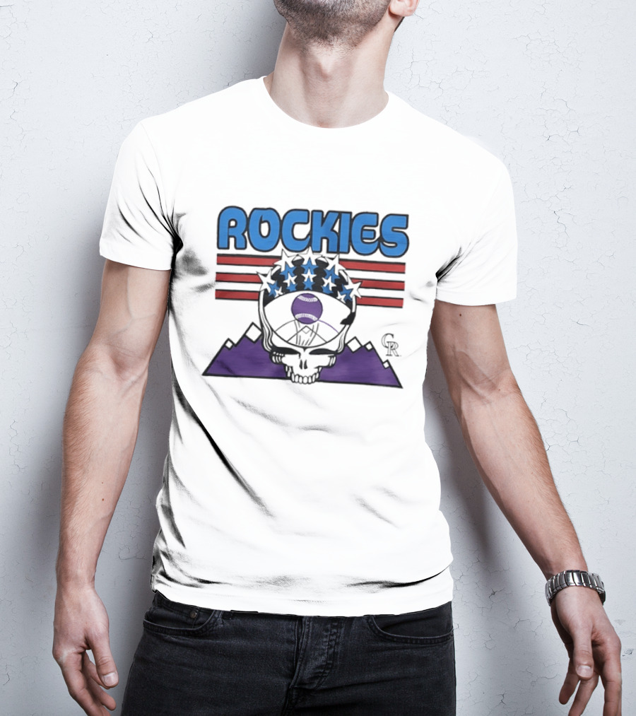 Rockies Skull Grateful Dead CR Baseball T-Shirt