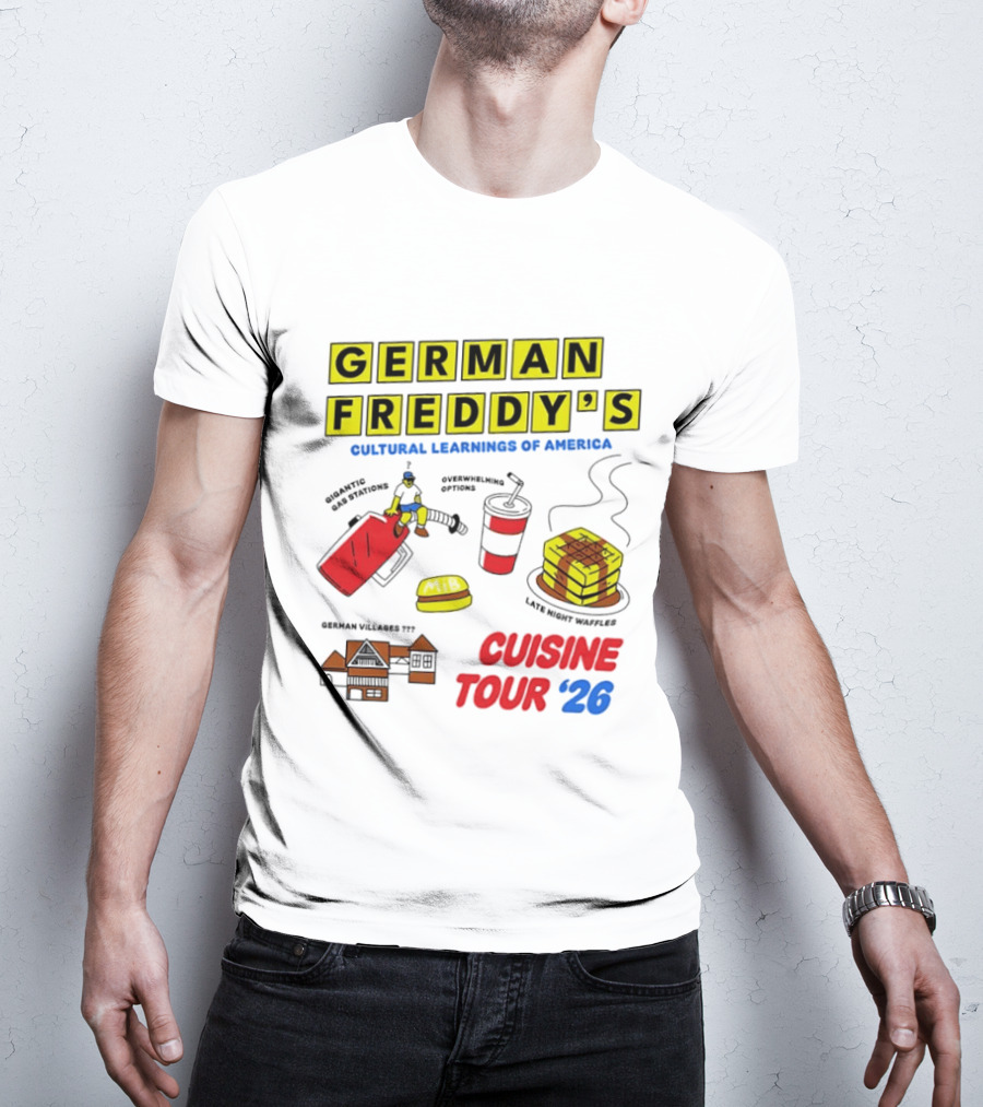 German Freddy's Cultural Learnings Of America Cuisine Tour '26 Village Fest Waffle Burger Soda T-Shirt