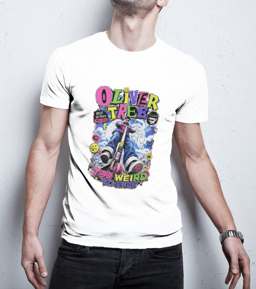 Oliver Tree Rest In Peace 1993 2023 Too Weird To Fade Angel Wings Scooter Floral T-Shirt