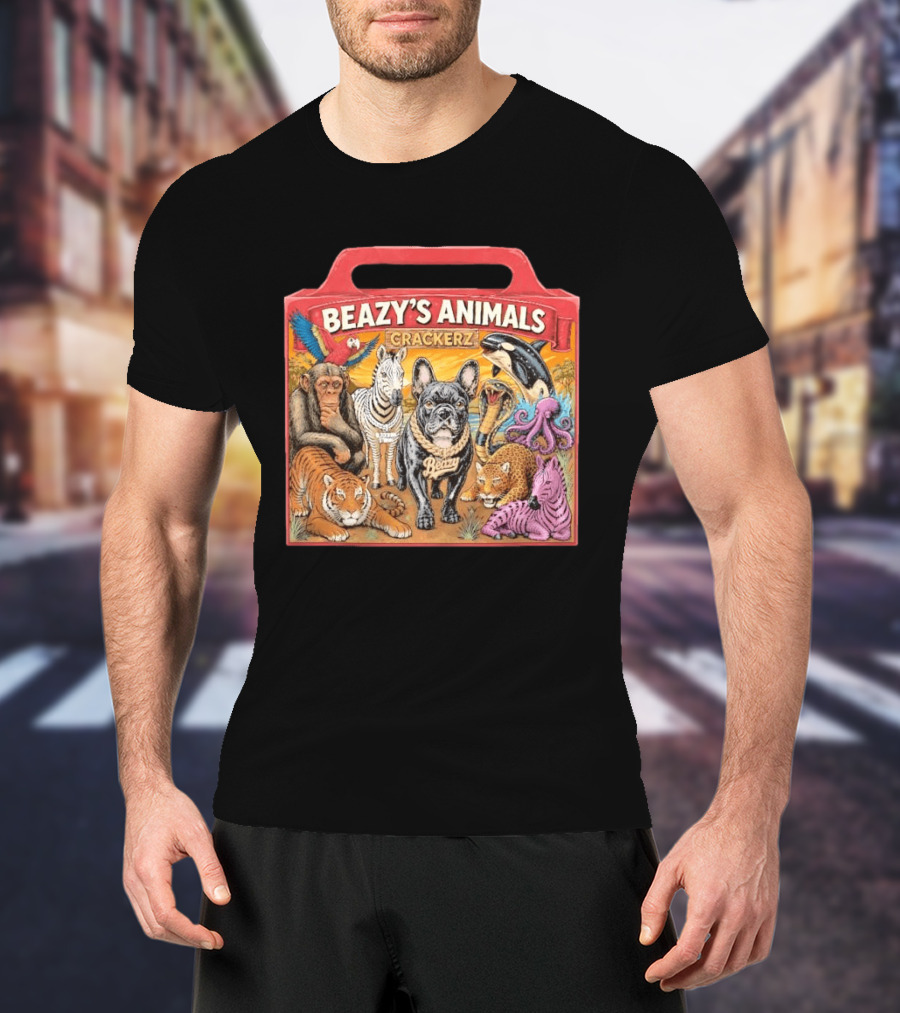 Beazy's Animals Crackerz French Bulldog Tiger Zebra Monkey Parrot Octopus T-Shirt