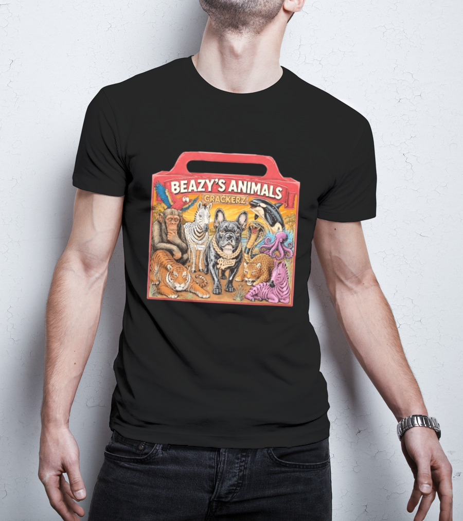 Beazy's Animals Crackerz French Bulldog Tiger Zebra Monkey Parrot Octopus T-Shirt