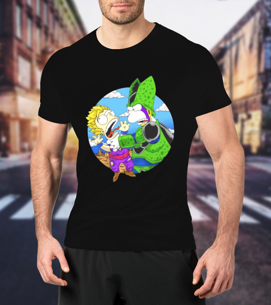 Gohan Cell Dragon Ball Z Bart Homer Simpson Mashup Clash T-Shirt
