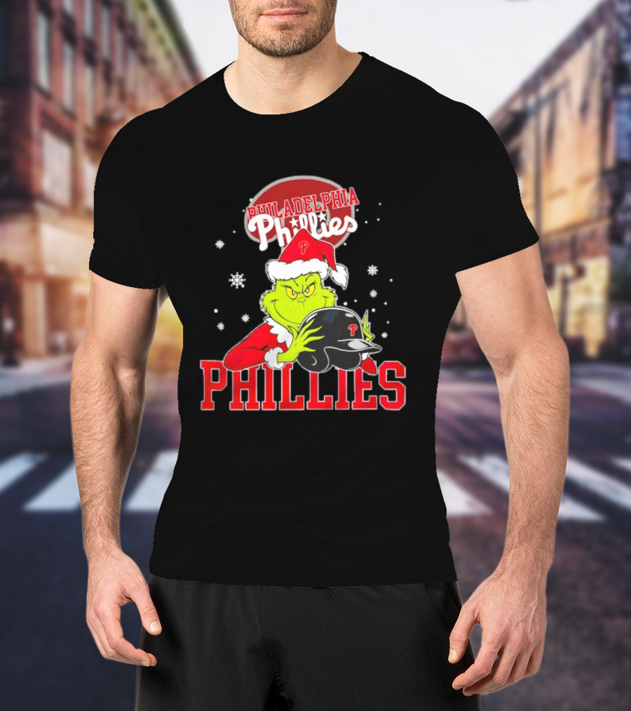Philadelphia Phillies Grinch Hug Christmas Baseball Helmet T-Shirt