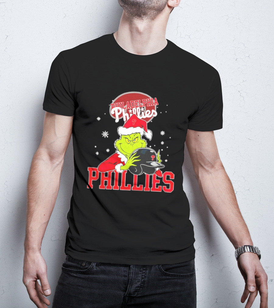 Philadelphia Phillies Grinch Hug Christmas Baseball Helmet T-Shirt