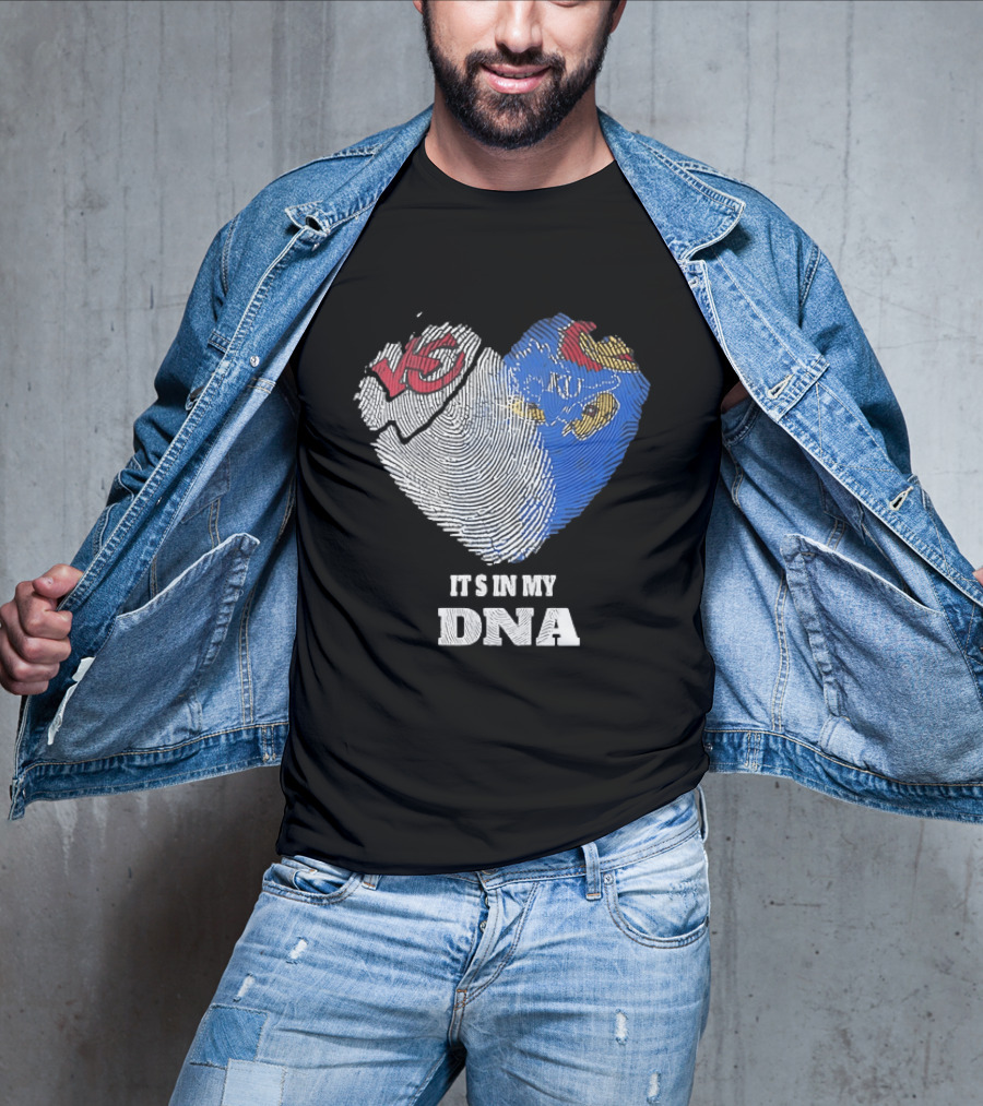 Kansas City Chiefs KU Jayhawks It's In My DNA Heart Fingerprint T-Shirt