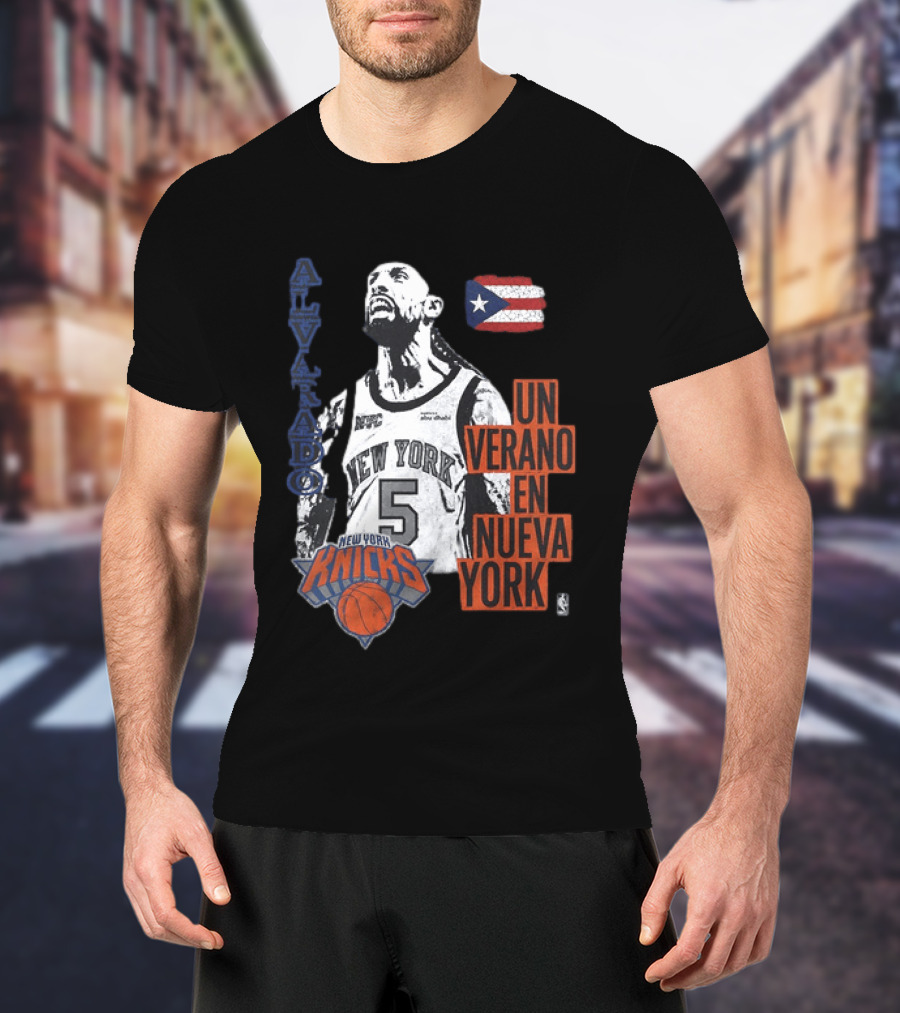 Alvarado New York Knicks NBA Un Verano En Nueva York Puerto Rico Flag 2026 T-Shirt