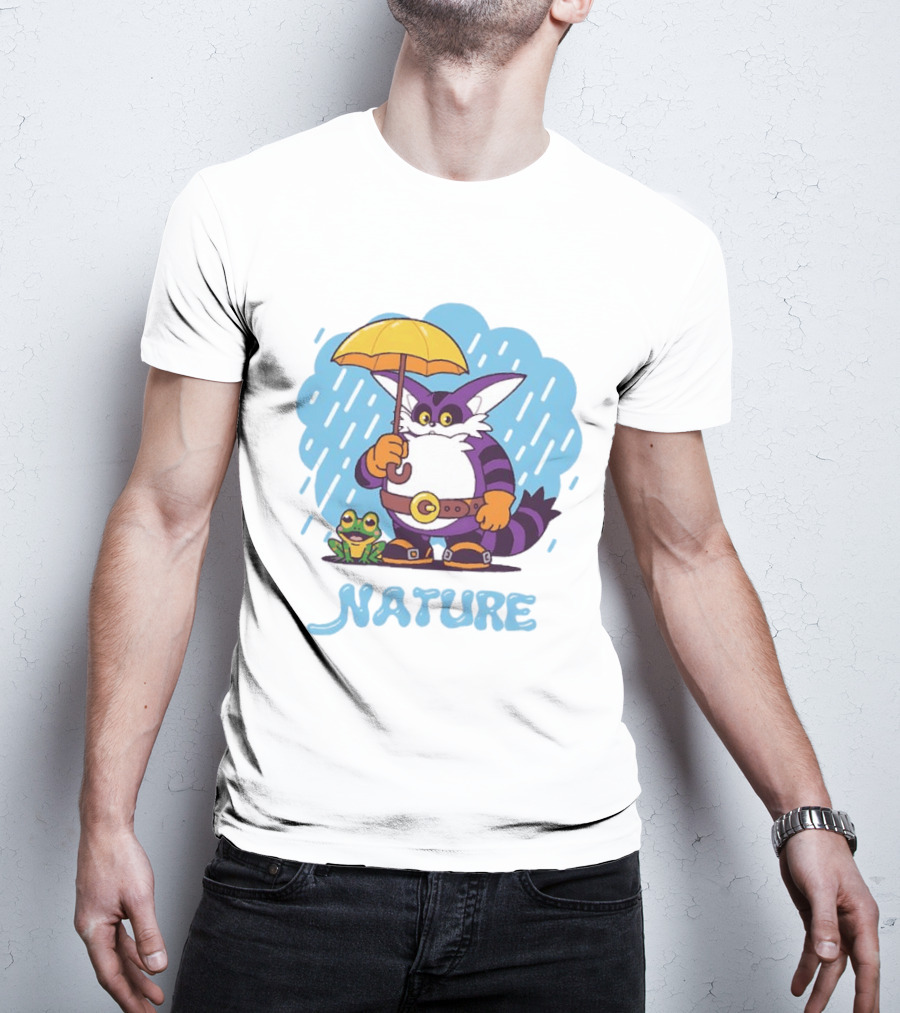 Big The Cat Froggy Nature Holding Umbrella In Rain T-Shirt