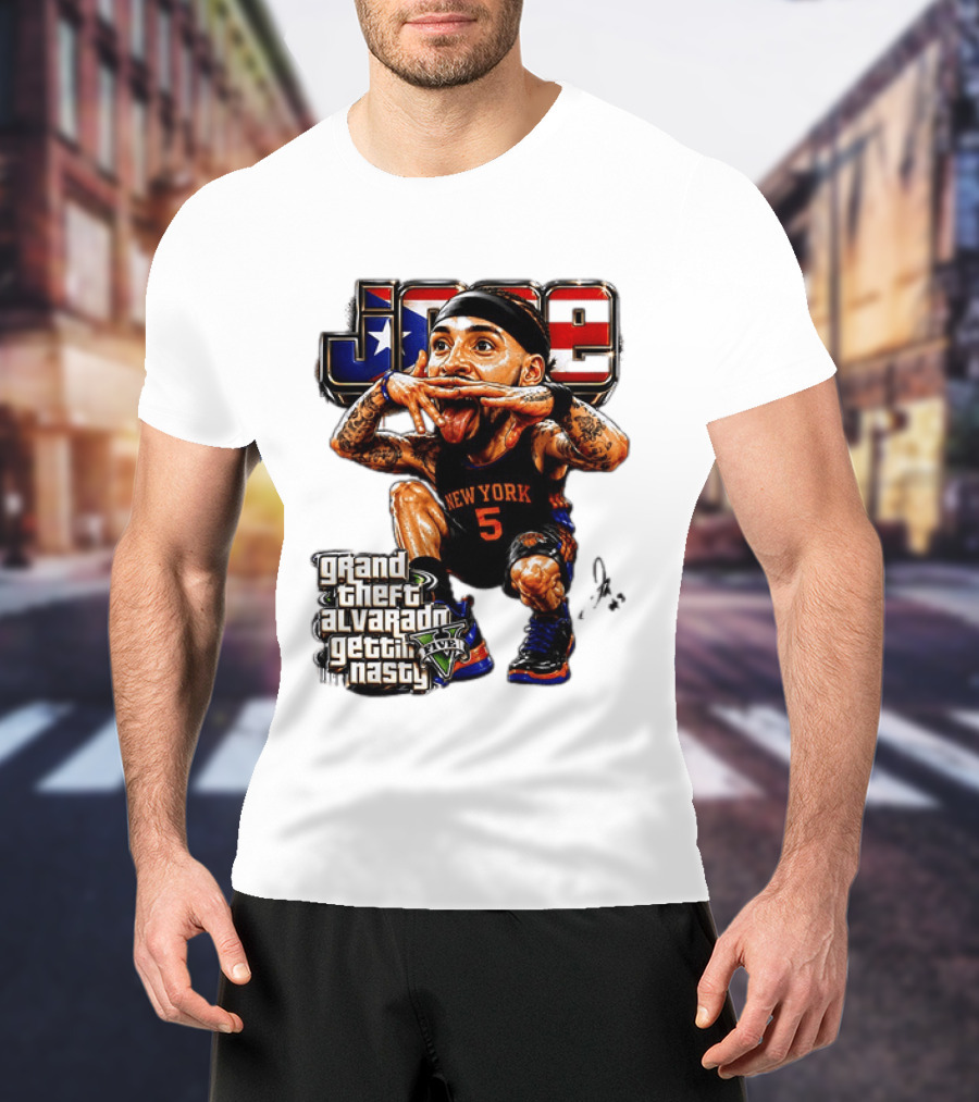 Grand Theft Alvarado New York Knicks Gettin Nasty Caricature T-Shirt