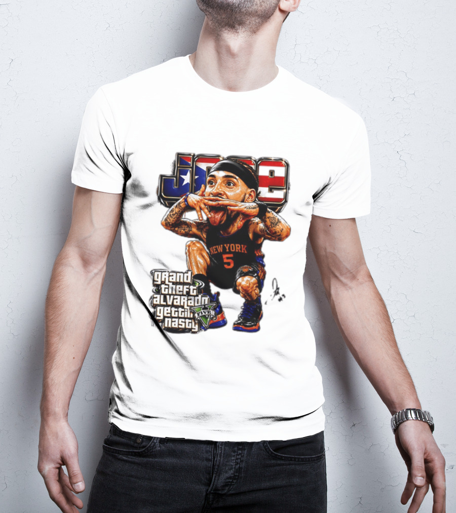 Grand Theft Alvarado New York Knicks Gettin Nasty Caricature T-Shirt