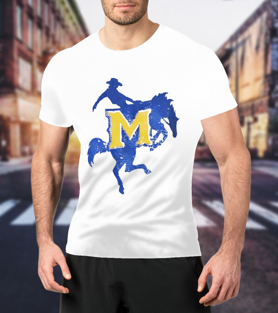McNeese State University Cowboy M Letter Blue And Yellow T-Shirt