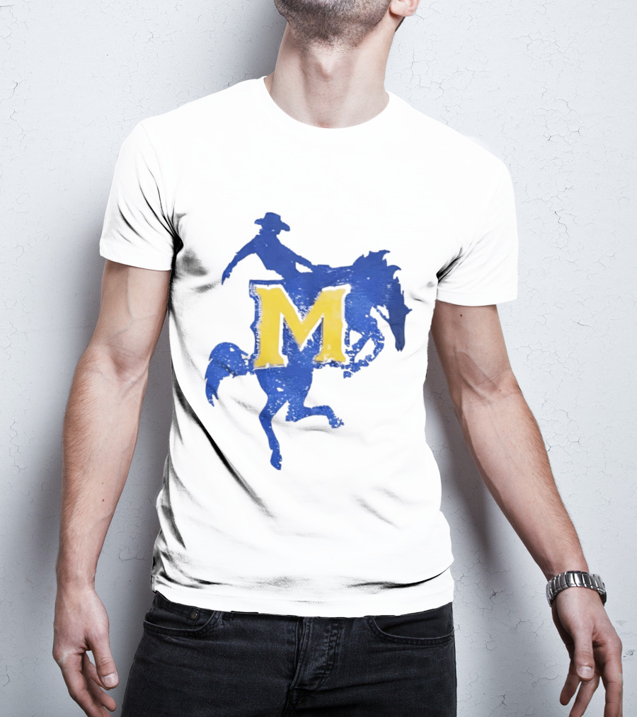 McNeese State University Cowboy M Letter Blue And Yellow T-Shirt