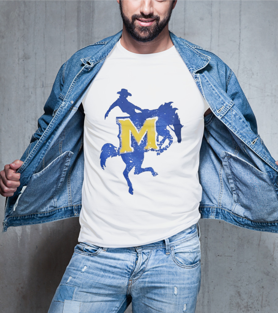McNeese State University Cowboy M Letter Blue And Yellow T-Shirt