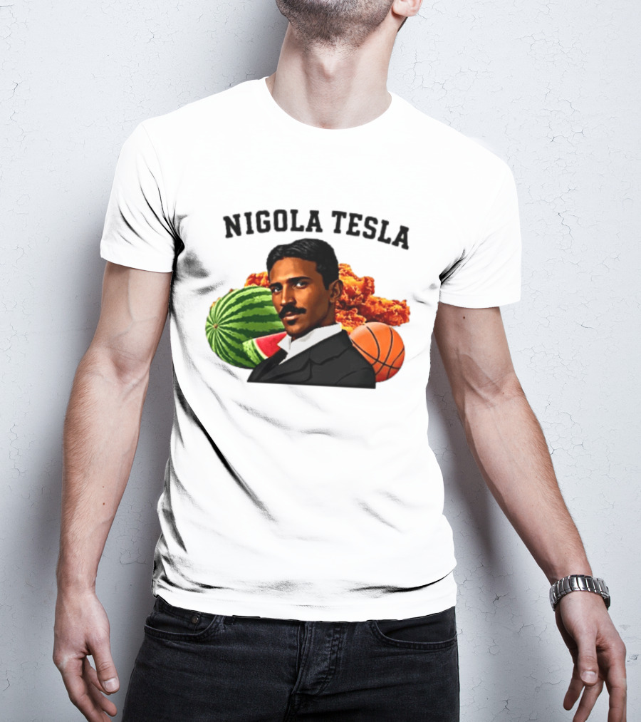 Nigola Tesla Watermelon Fried Chicken Basketball Fusion T-Shirt