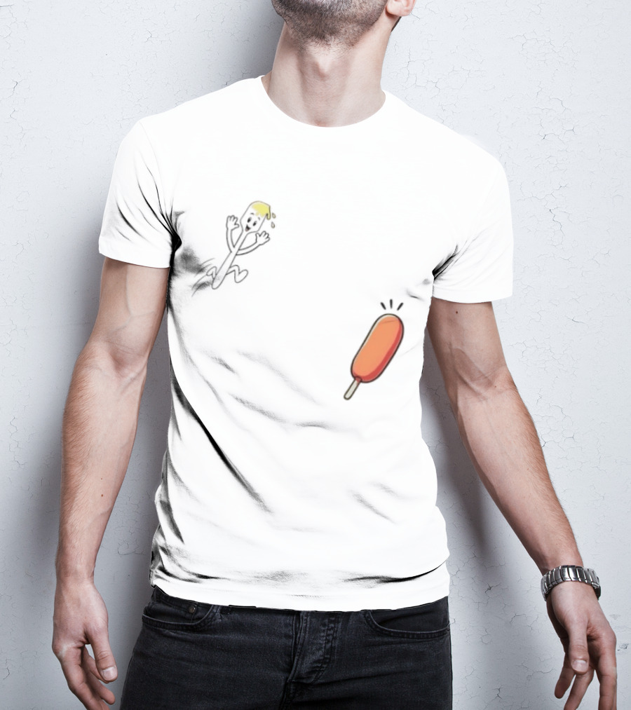 Spork Vs Corn Dog Humorous Food Chase Cartoon T-Shirt