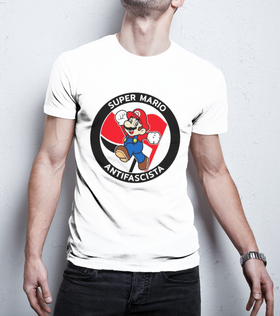 Super Mario Antifascista Red Black Flag Icon Protest T-Shirt