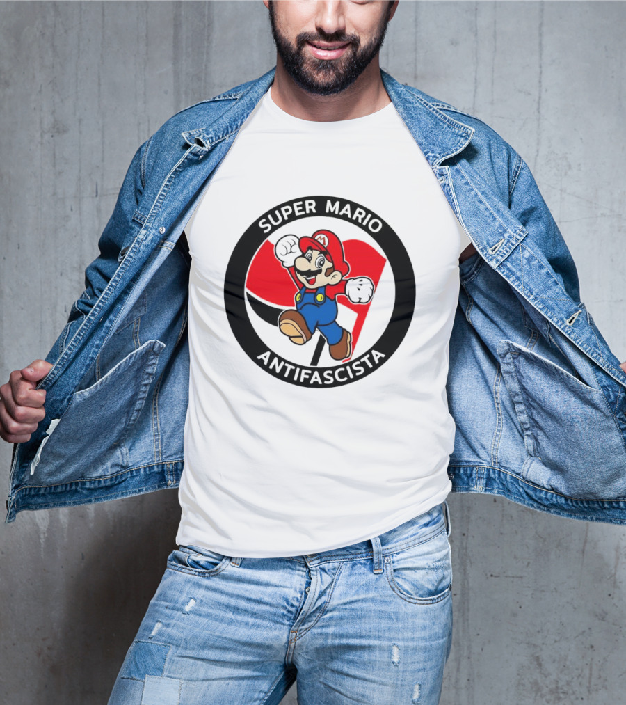 Super Mario Antifascista Red Black Flag Icon Protest T-Shirt