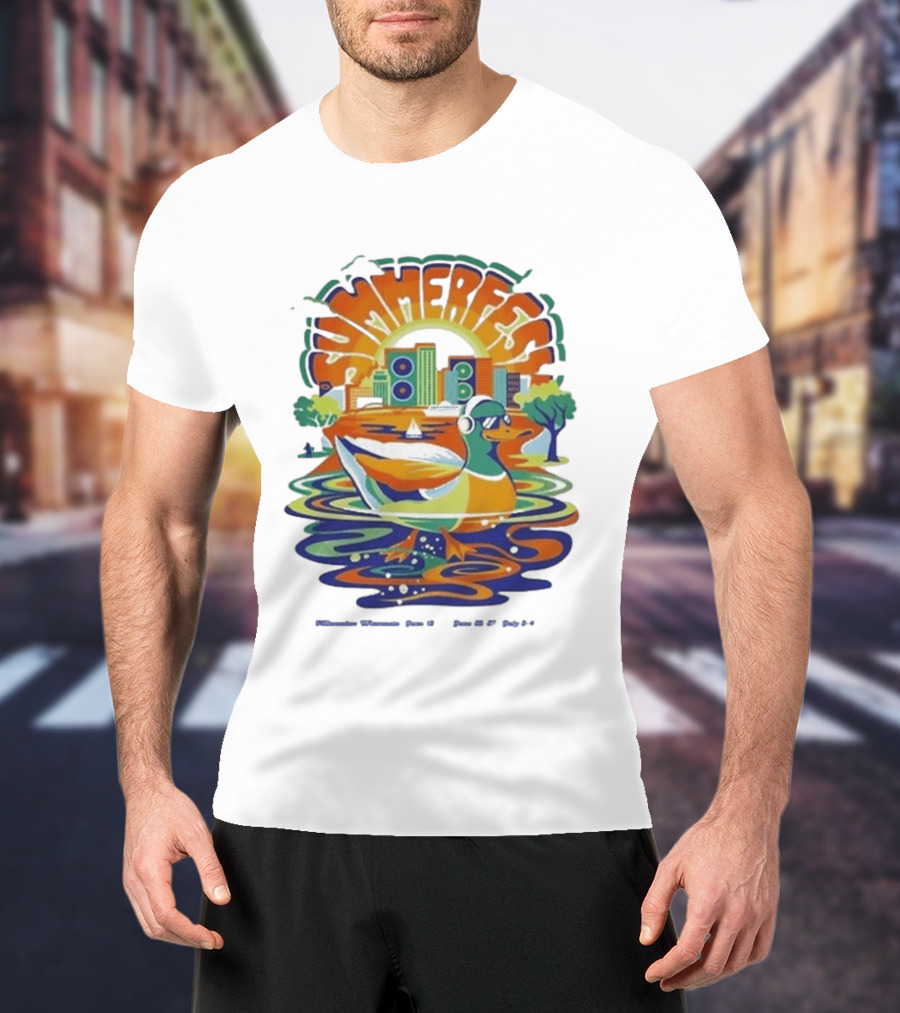Summerfest Music Festival Milwaukee June 18 20 2026 Duck Art With Headphones Cityscape T-Shirt