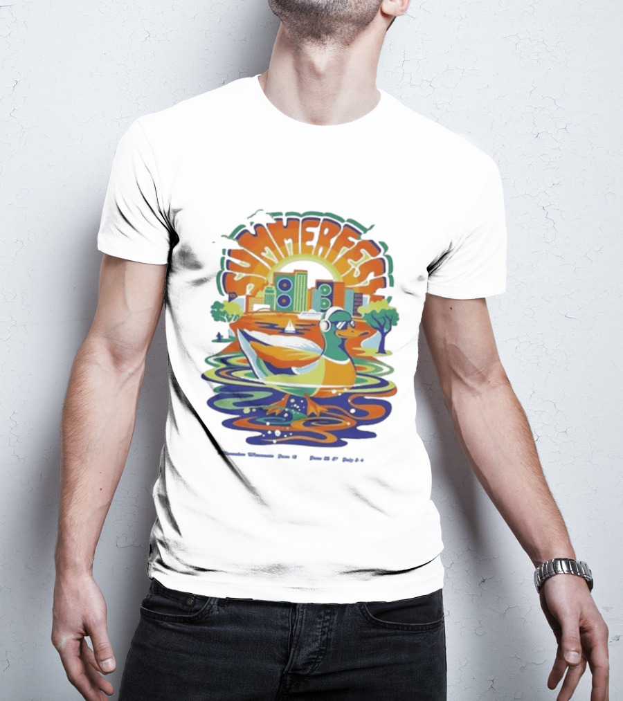 Summerfest Music Festival Milwaukee June 18 20 2026 Duck Art With Headphones Cityscape T-Shirt