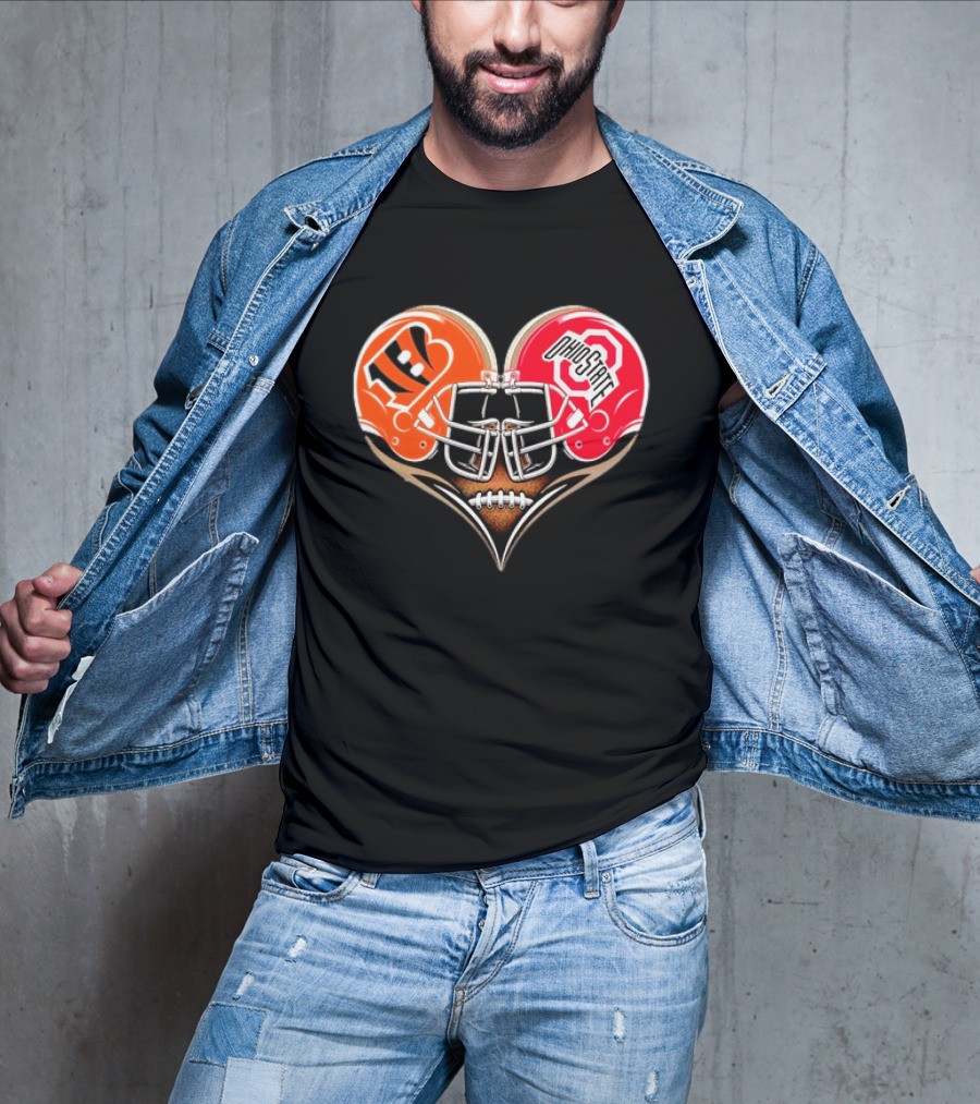 Bengals Ohio State Buckeyes Heart Helmet Football Love T-Shirt