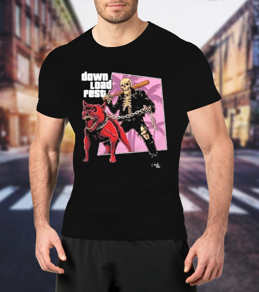 Download Fest Skeleton With Dog Baseball Bat June 2026 Grand Fest Auto GTA T-Shirt