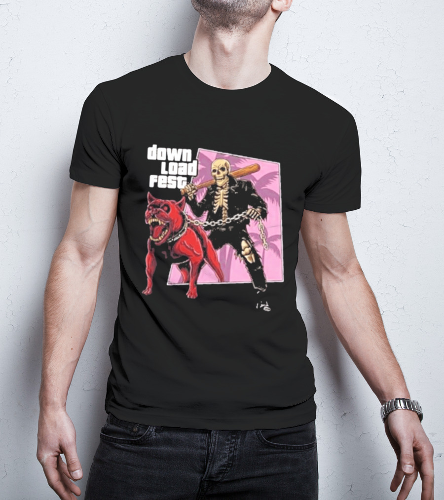 Download Fest Skeleton With Dog Baseball Bat June 2026 Grand Fest Auto GTA T-Shirt